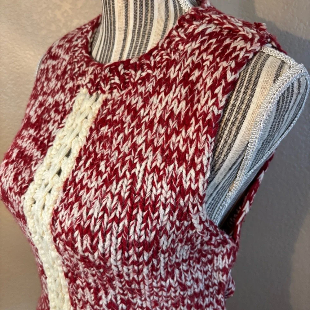 Vintage Sweater Vest Medium Klis Red Ivory Knit Sleeveless Sweater Made Italy
